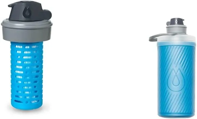 HydraPak Flux 1L Tahoe Blue - Collapsible Backpacking Water Bottle & Compatible 42mm Filter Cap - Water Filtration Accessory