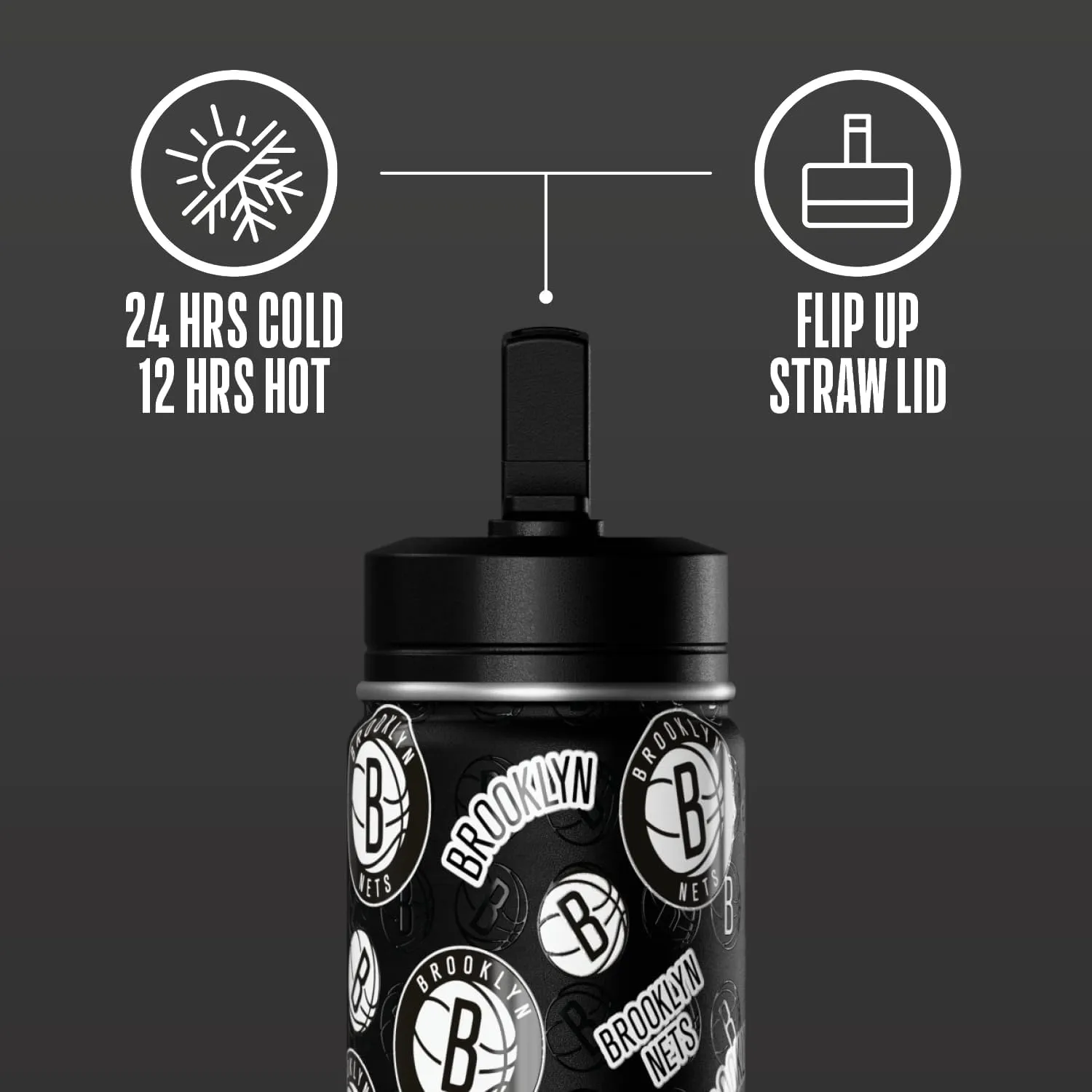 Hydrapeak x NBA Officially Licensed Brooklyn Nets 14oz Mini Kids Water Bottle with Straw Lid and Handle Reusable Stainless Steel Double Wall Insulated Spill Proof Sports Gift for Boys Girls