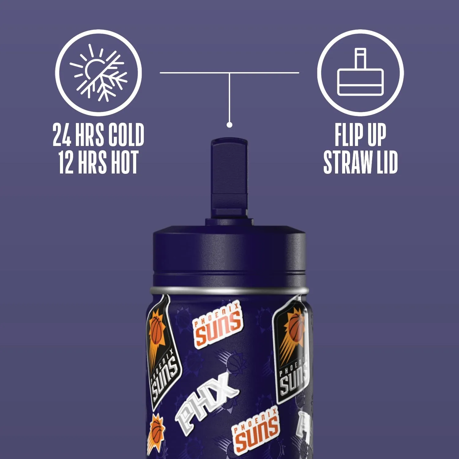 Hydrapeak x NBA Officially Licensed Phoenix Suns 14oz Mini Kids Water Bottle with Straw Lid and Handle Reusable Stainless Steel Double Wall Insulated Spill Proof Sports Gift for Boys Girls