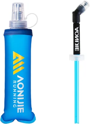 Hydration Soft Flasks Water Bottle Folding Collapsible Vests and Running Packs with Easy Open Cap Ski Resort Use (250ML with straw)