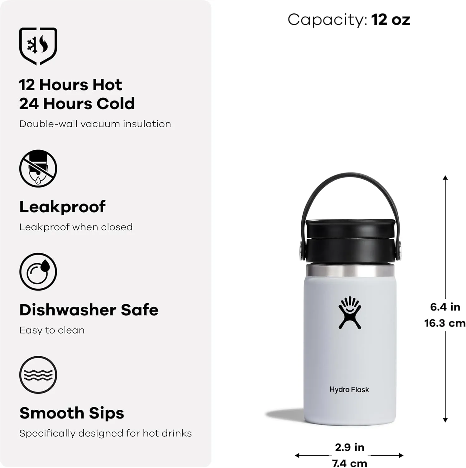 Hydro Flask 12 oz Wide Mouth with Flex Sip Lid Stainless Steel Reusable Water Bottle Dew - Vacuum Insulated, Dishwasher Safe, BPA-Free, Non-Toxic