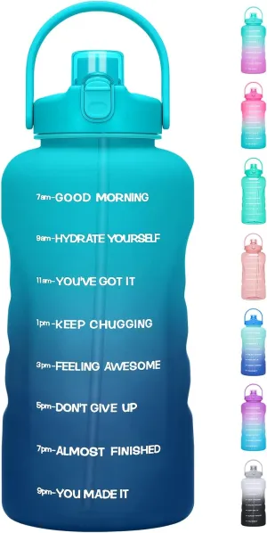 HydroPal 1 Gallon Water Bottles with Straw, 128 oz / 3.8L Water Bottle BPA Free Innovative 2-IN-1 Lid Gym Bottle with Times to Drink Motivational, Large for Sports Fitness Camping Water Jug One Gallon