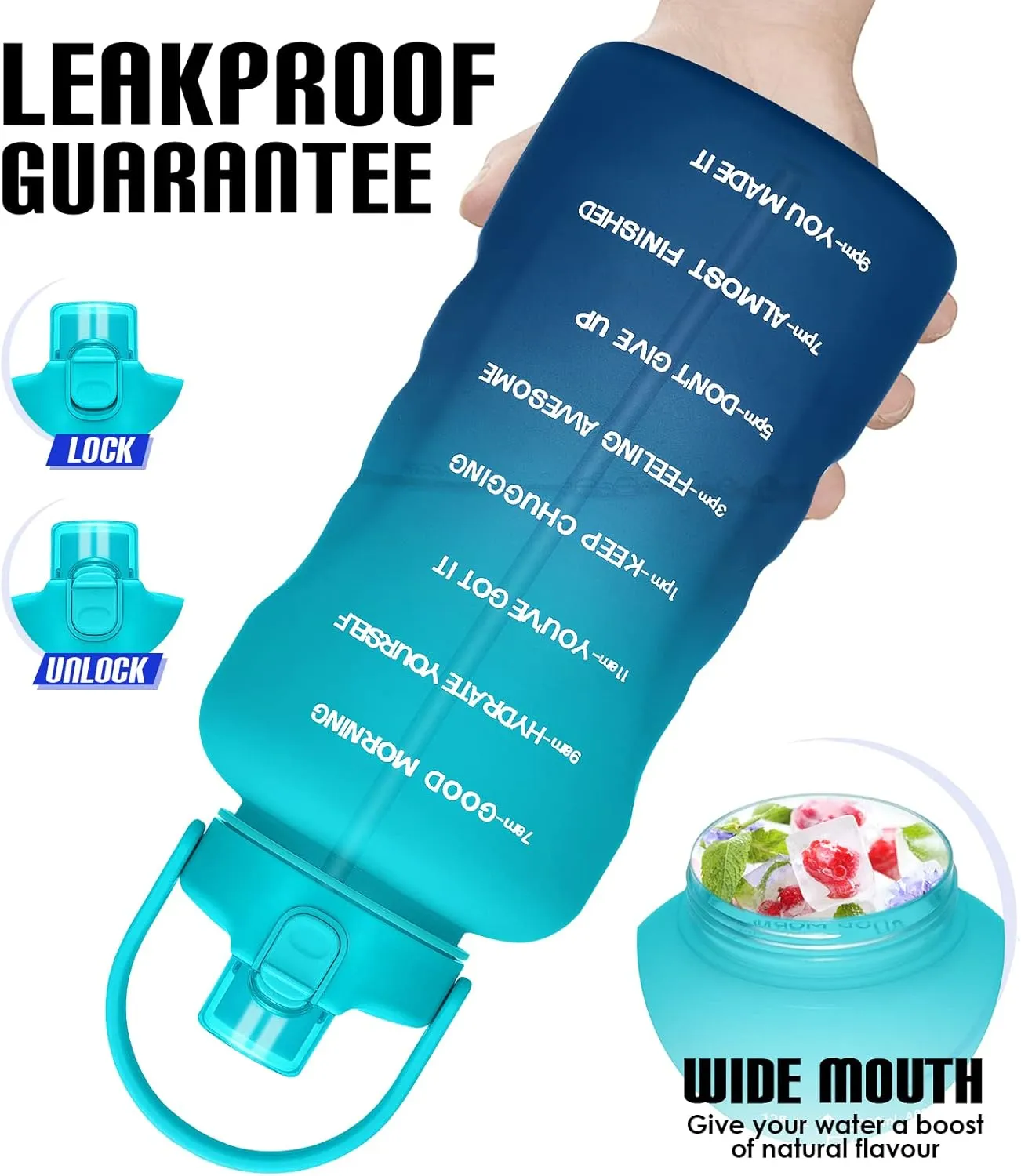 HydroPal 1 Gallon Water Bottles with Straw, 128 oz / 3.8L Water Bottle BPA Free Innovative 2-IN-1 Lid Gym Bottle with Times to Drink Motivational, Large for Sports Fitness Camping Water Jug One Gallon