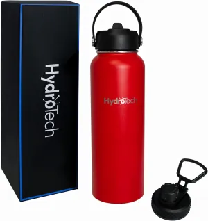 HydroTech Stainless Steel Leak Proof Water Bottle with Double Wall Insulation and 2 Lids (Straw Lid) - 40 OZ.