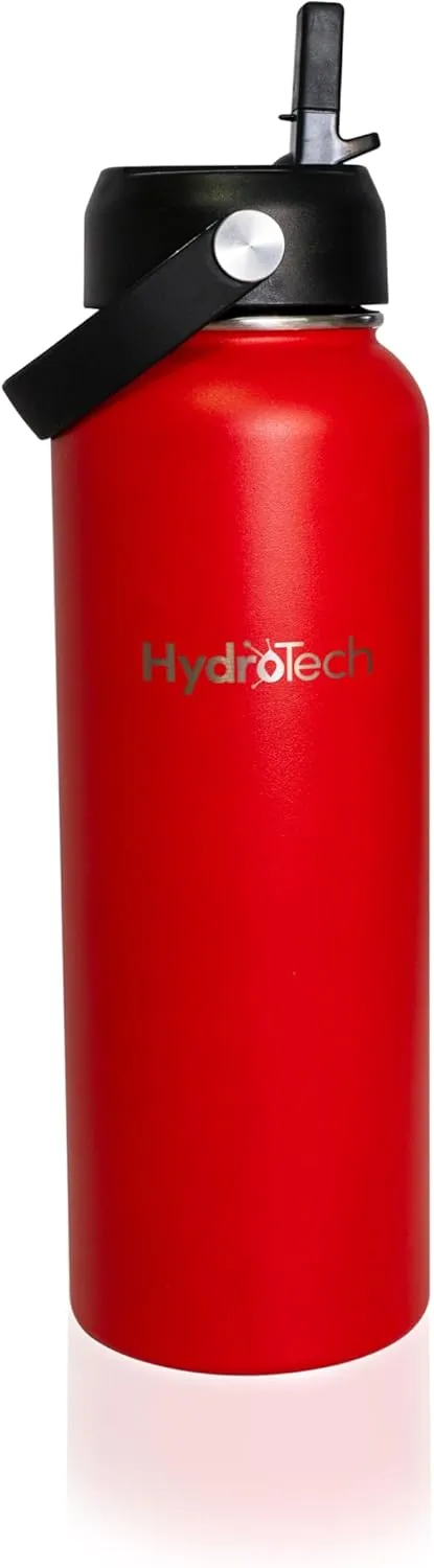 HydroTech Stainless Steel Leak Proof Water Bottle with Double Wall Insulation and 2 Lids (Straw Lid) - 40 OZ.