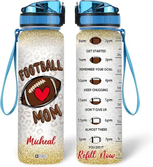 Hyturtle Personalized Football 32 Oz Motivational Water Bottle, Football Mom Custom Name Water Bottle Gifts For Women Men Boys Sport Lovers On Birthday Mother's Day Father's Day