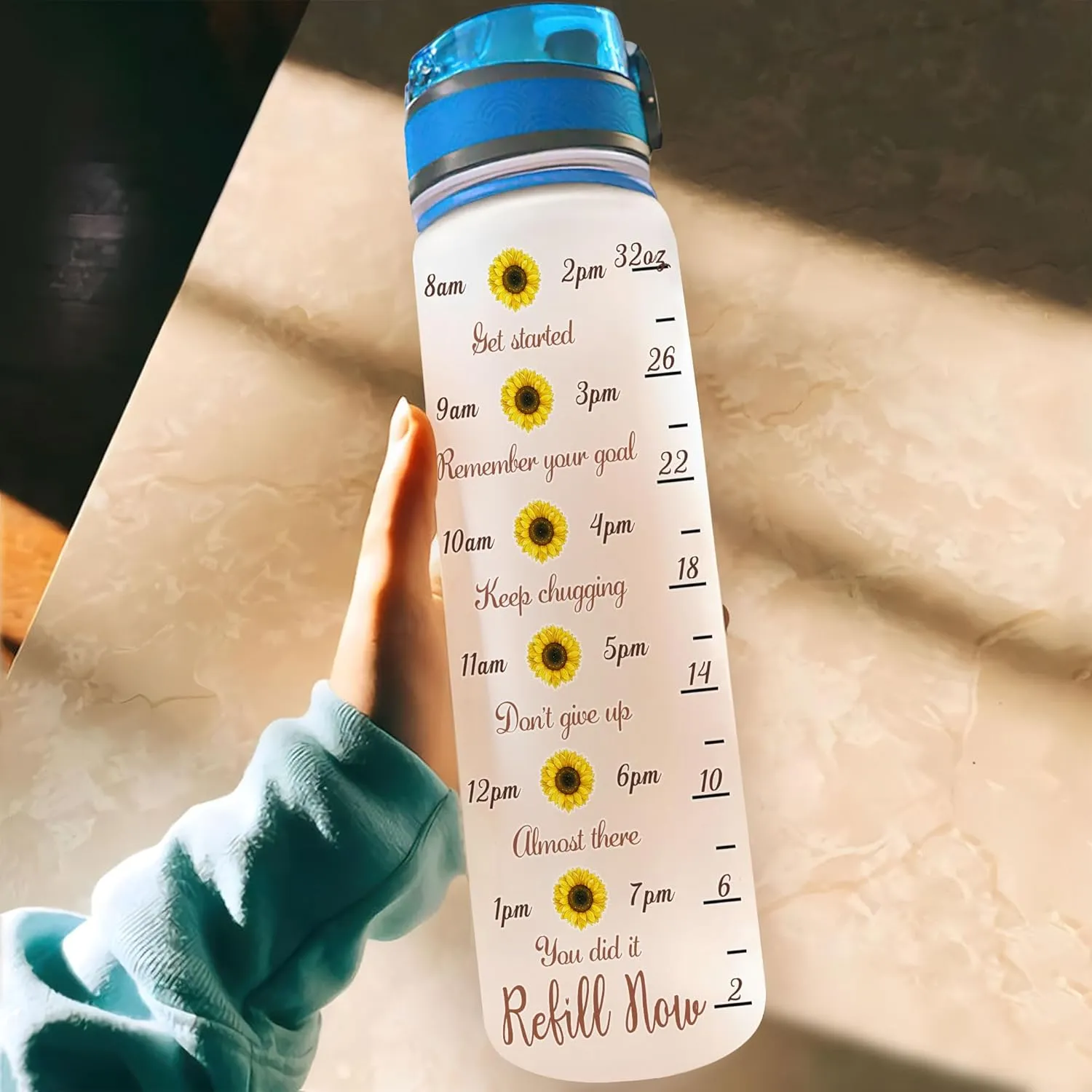 Hyturtle Personalized Sunflower Water Bottle - 32oz Motivational Water Bottle with Leak-Proof Lid & Time Marker - Custom Name Sunflower Gifts for Women, Girls & Sunflower Lovers On Birthday Christmas