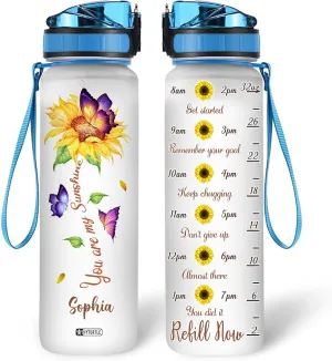 Hyturtle Personalized Sunflower Water Bottle - 32oz Motivational Water Bottle with Leak-Proof Lid & Time Marker - Custom Name Sunflower Gifts for Women, Girls & Sunflower Lovers On Birthday Christmas