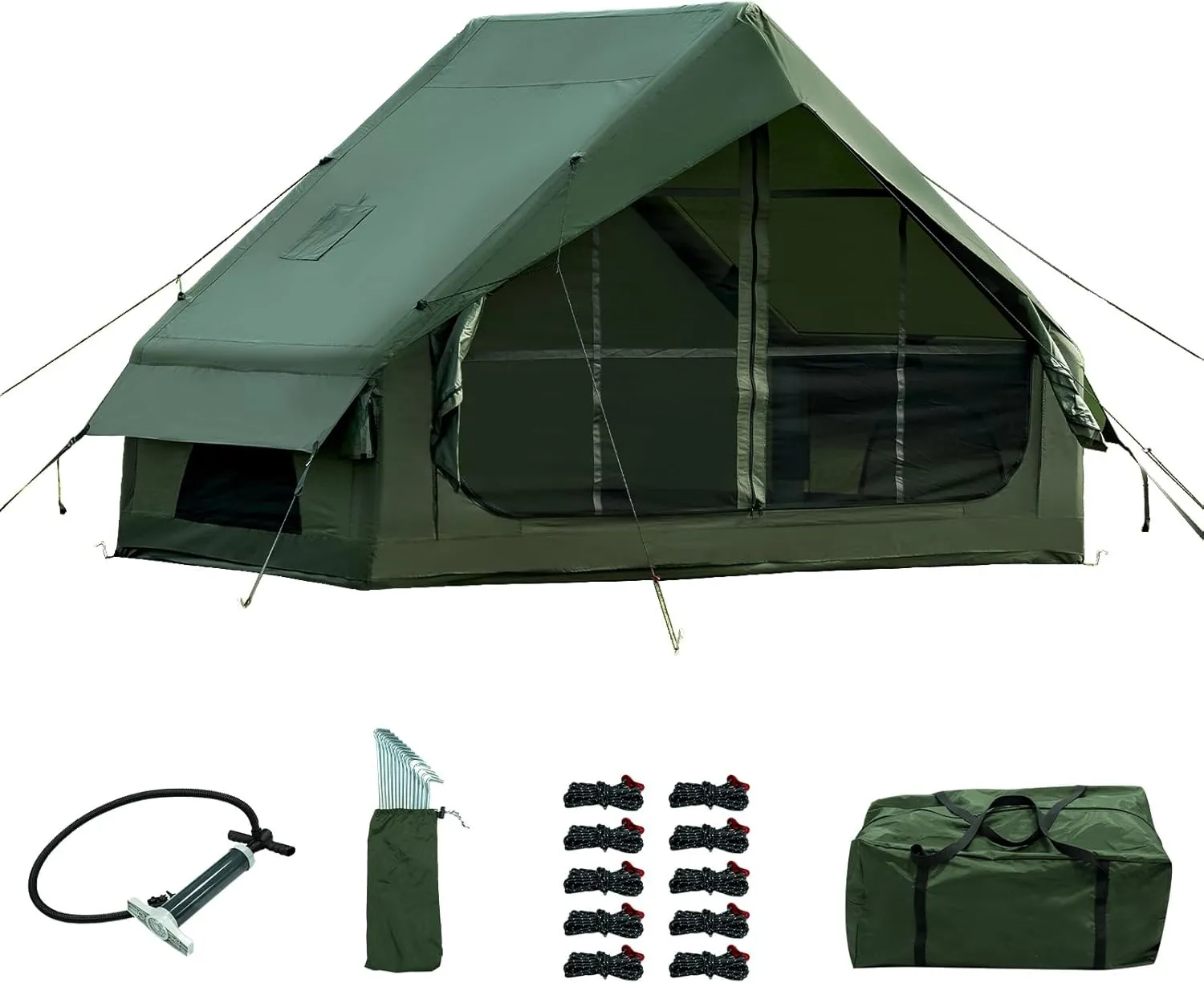 Inflatable Camping Tent with Hand Pump Waterproof Outdoor Blow up Tent 3-8 Person Oxford 4 Season Glamping Air Tent Cabin House with Mesh Windows & Door