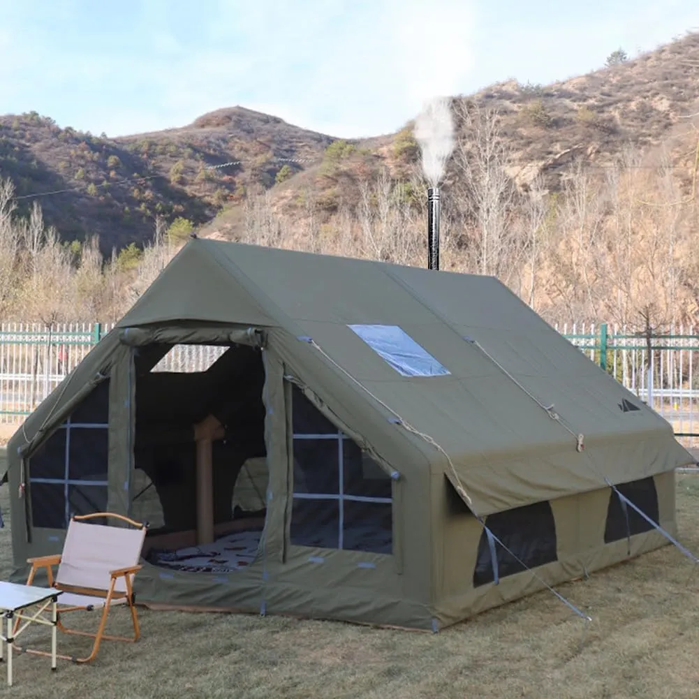 Inflatable Tents with Pump,2-4 Person Blow Up Tent with Stove Jack Hole,4 Season Large Pop-Up Tents,Easy Setup