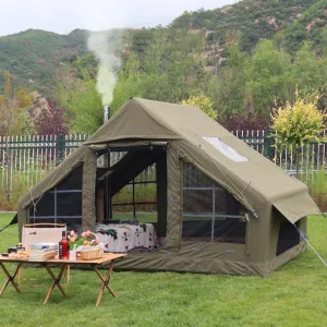 Inflatable Tents with Pump,2-4 Person Blow Up Tent with Stove Jack Hole,4 Season Large Pop-Up Tents,Easy Setup