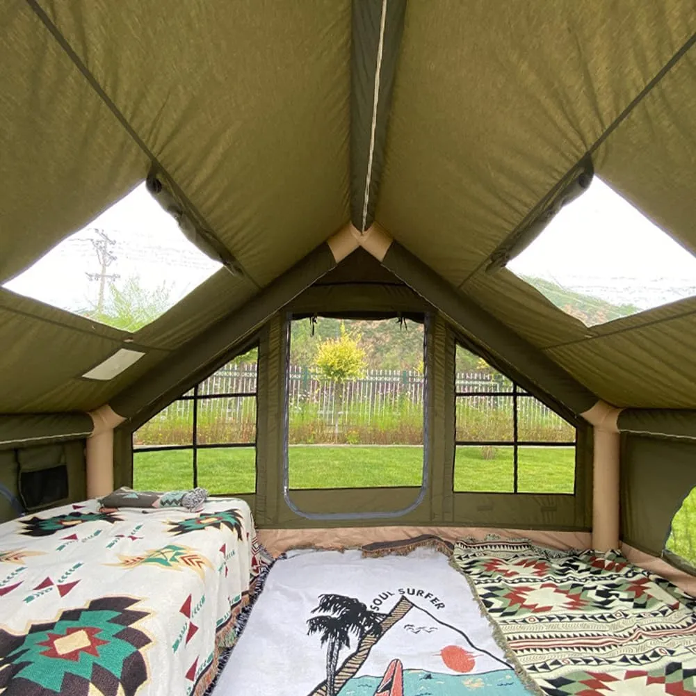 Inflatable Tents with Pump,2-4 Person Blow Up Tent with Stove Jack Hole,4 Season Large Pop-Up Tents,Easy Setup