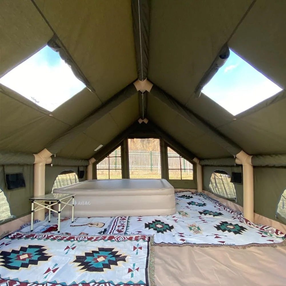 Inflatable Tents with Pump,2-4 Person Blow Up Tent with Stove Jack Hole,4 Season Large Pop-Up Tents,Easy Setup