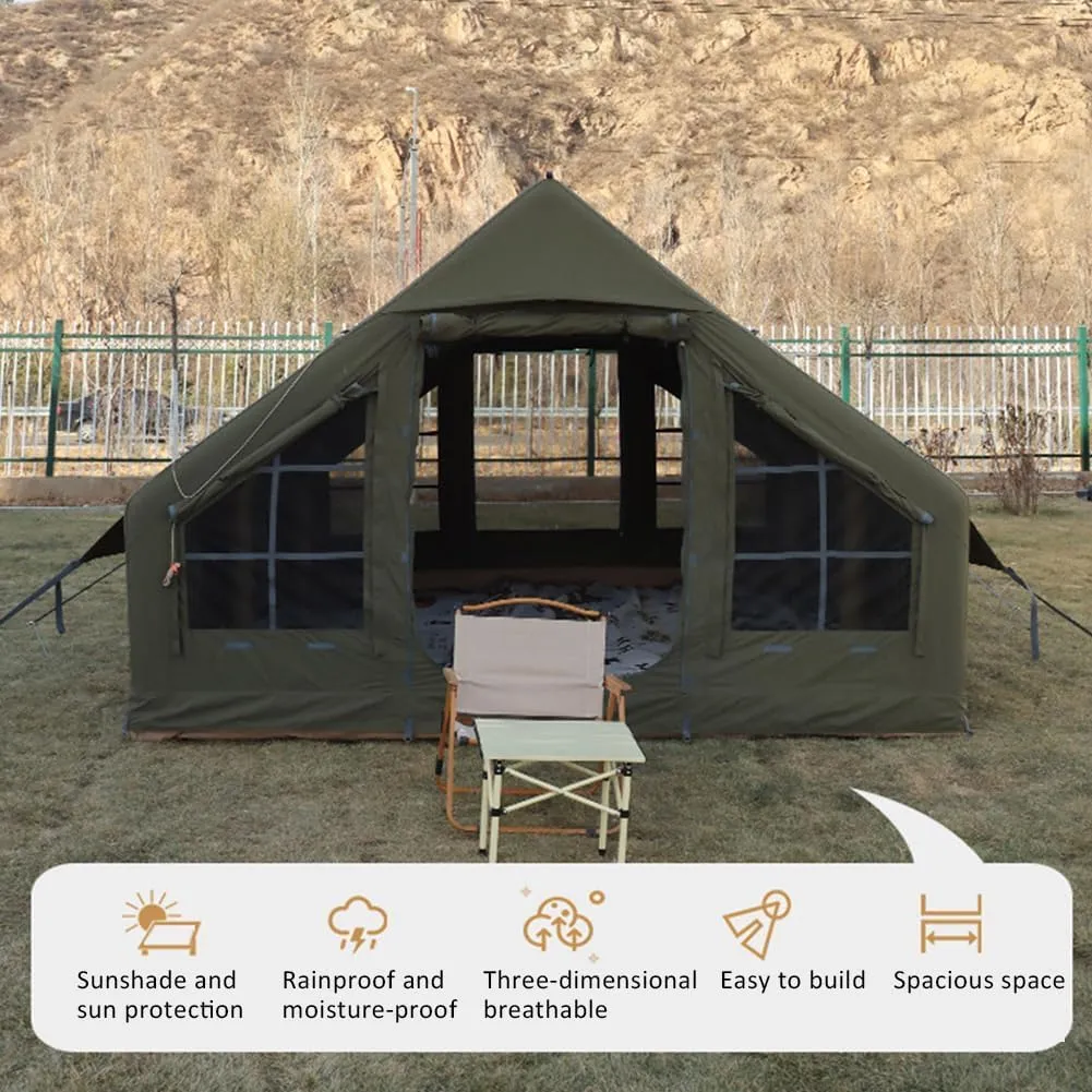 Inflatable Tents with Pump,2-4 Person Blow Up Tent with Stove Jack Hole,4 Season Large Pop-Up Tents,Easy Setup