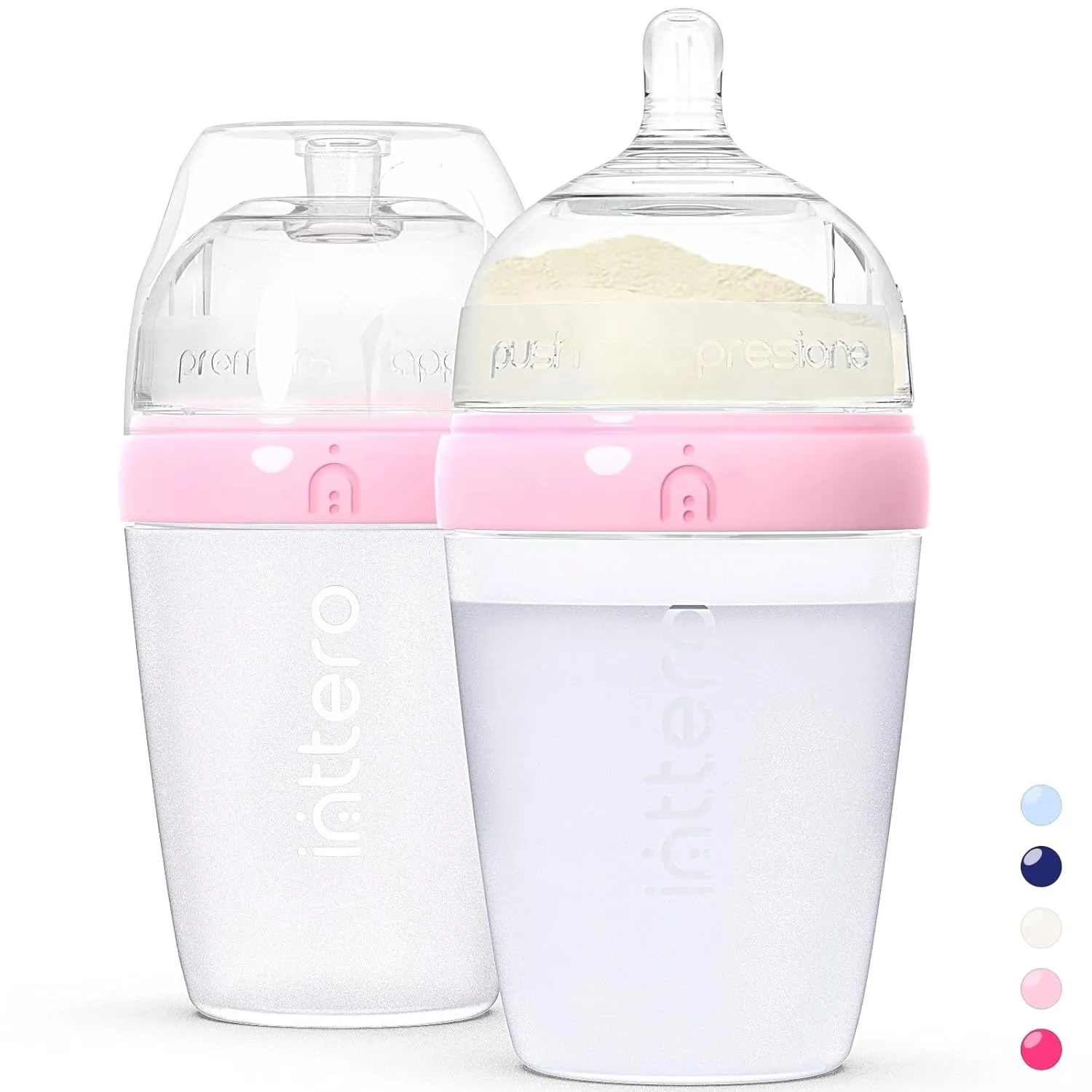 Inttero 9oz Formula Dispenser Anti-Colic Baby Bottles - 2 Pack/Medium Flow (Cute Pink) — Everyday Baby Essential — Formula Bottle — Biberones para Formula — PopYummy Mixie — Easy Baby Brezz