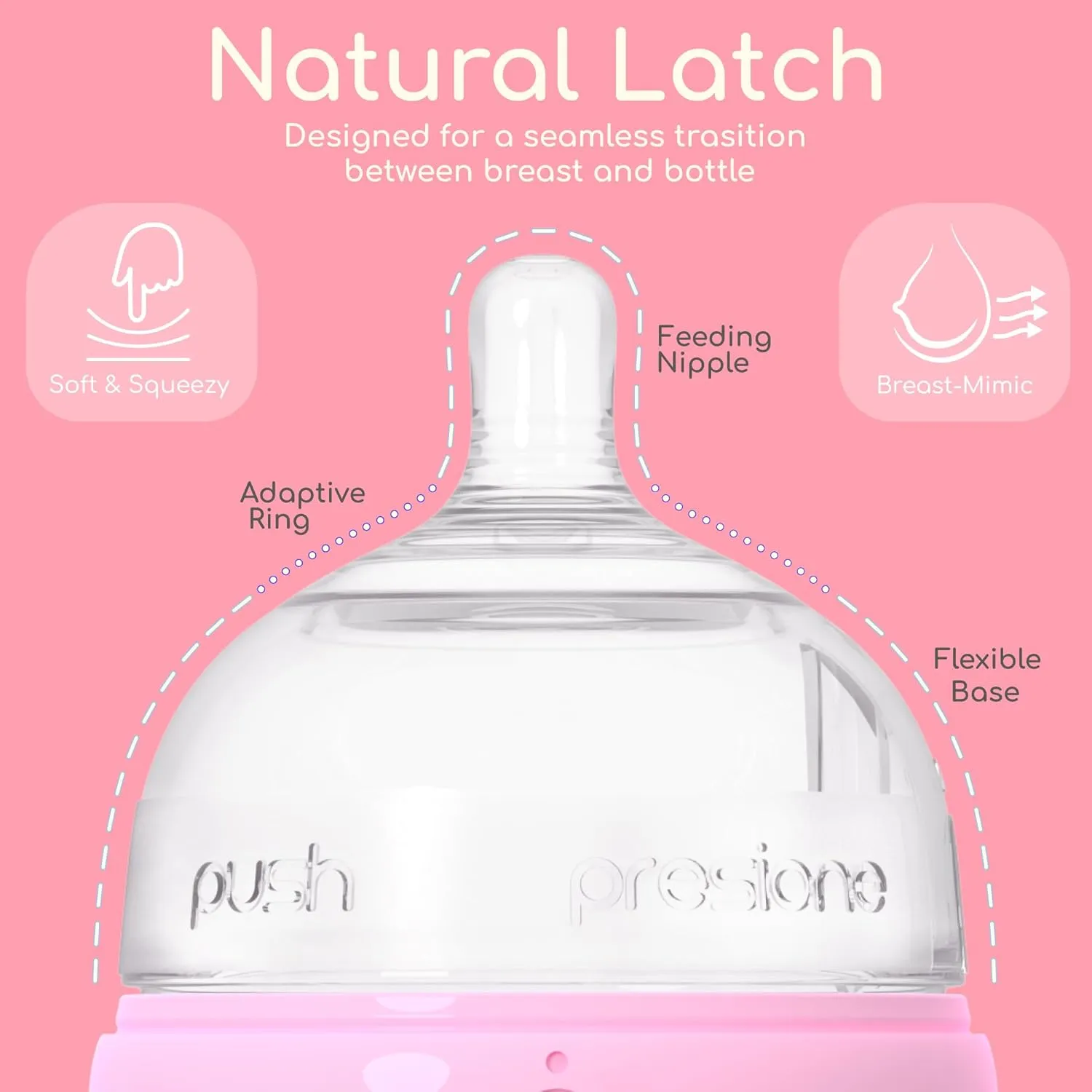 Inttero 9oz Formula Dispenser Anti-Colic Baby Bottles - 2 Pack/Medium Flow (Cute Pink) — Everyday Baby Essential — Formula Bottle — Biberones para Formula — PopYummy Mixie — Easy Baby Brezz