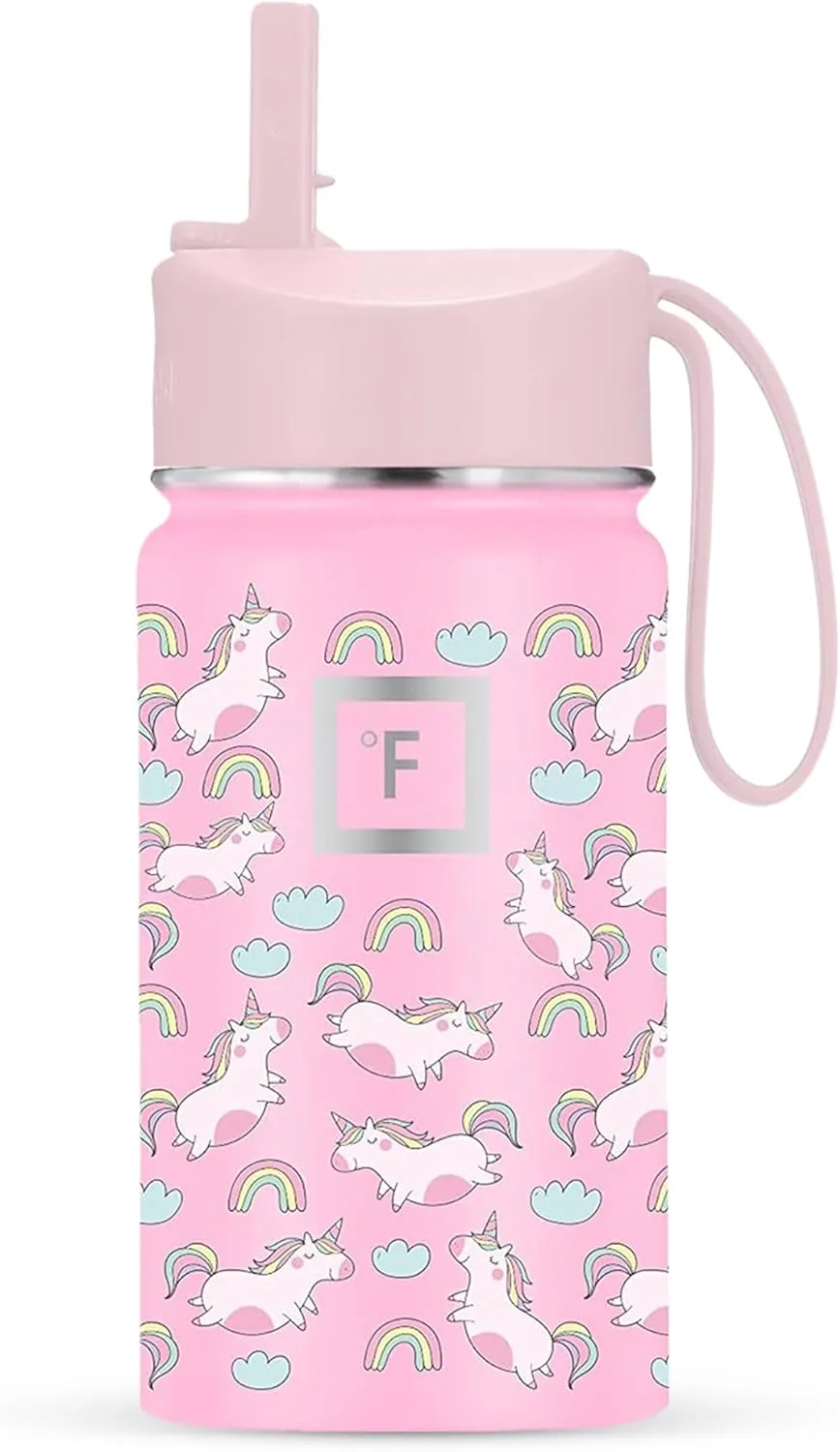 IRON °FLASK Kids Water Bottle - Straw Lid, 20 Name Stickers, Vacuum Insulated Stainless Steel, Double Walled Tumbler Travel Cup, Thermos Mug - Stardust Unicorns, 14 Oz