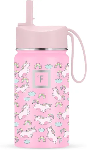 IRON °FLASK Kids Water Bottle - Straw Lid, 20 Name Stickers, Vacuum Insulated Stainless Steel, Double Walled Tumbler Travel Cup, Thermos Mug - Stardust Unicorns, 14 Oz