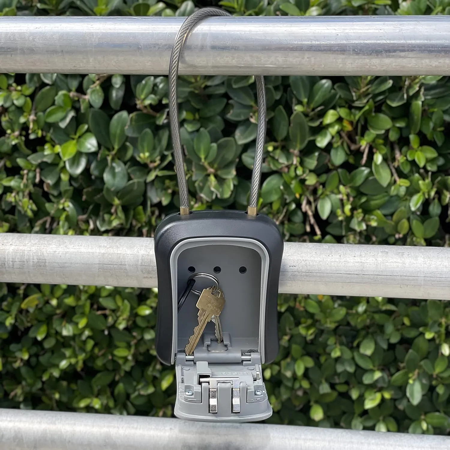Iron Lock® - Key Lock Box Portable and Wall Mounted with Removable Cable Shackle Indoor Outdoor Waterproof 4 Digit Combination with Resettable Code with A B Switch Key Lockbox for Outside Hold 5 Keys
