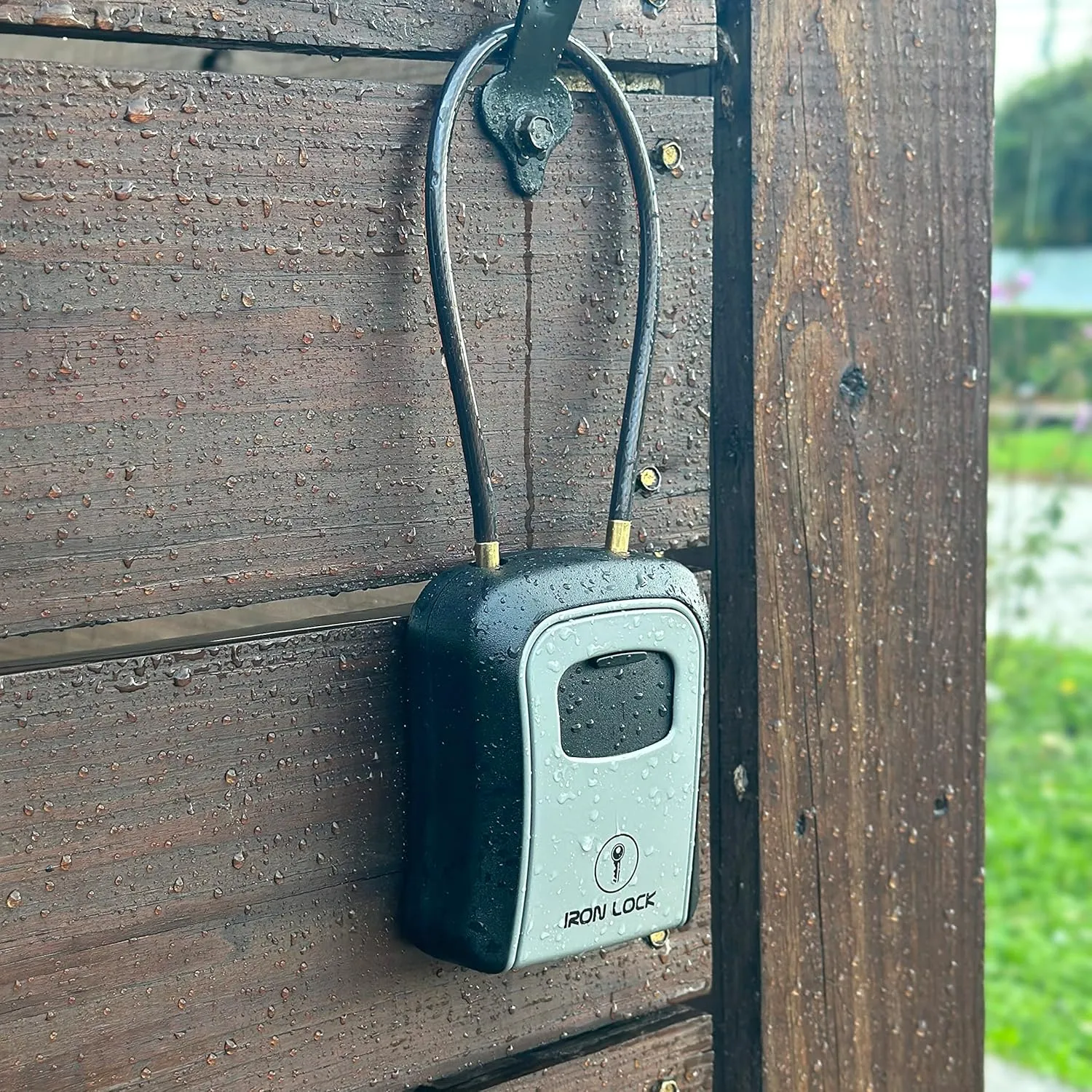Iron Lock® - Key Lock Box Portable and Wall Mounted with Removable Cable Shackle Indoor Outdoor Waterproof 4 Digit Combination with Resettable Code with A B Switch Key Lockbox for Outside Hold 5 Keys