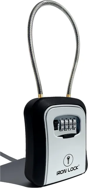 Iron Lock® - Key Lock Box Portable and Wall Mounted with Removable Cable Shackle Indoor Outdoor Waterproof 4 Digit Combination with Resettable Code with A B Switch Key Lockbox for Outside Hold 5 Keys