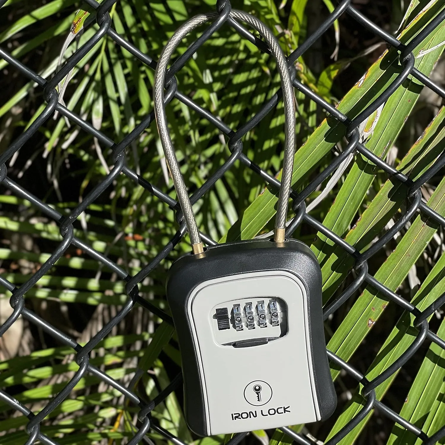 Iron Lock® - Key Lock Box Portable and Wall Mounted with Removable Cable Shackle Indoor Outdoor Waterproof 4 Digit Combination with Resettable Code with A B Switch Key Lockbox for Outside Hold 5 Keys