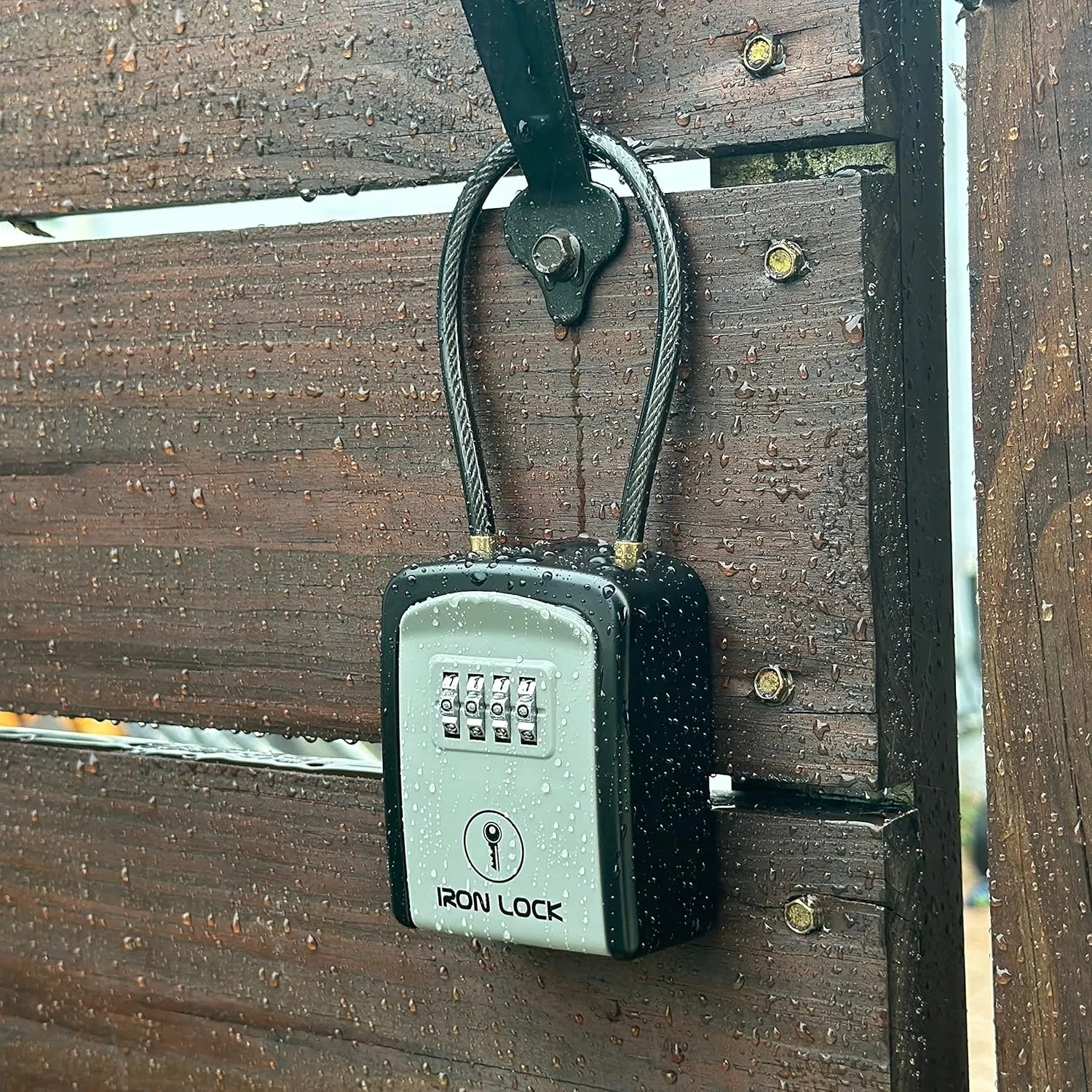 Iron Lock® - Key Lock Box Portable with Removable Cable Shackle Indoor Outdoor Waterproof 4 Digit Combination with Resettable Code with A B Switch Key Lockbox for Outside Hold Spare Keys for Realtors