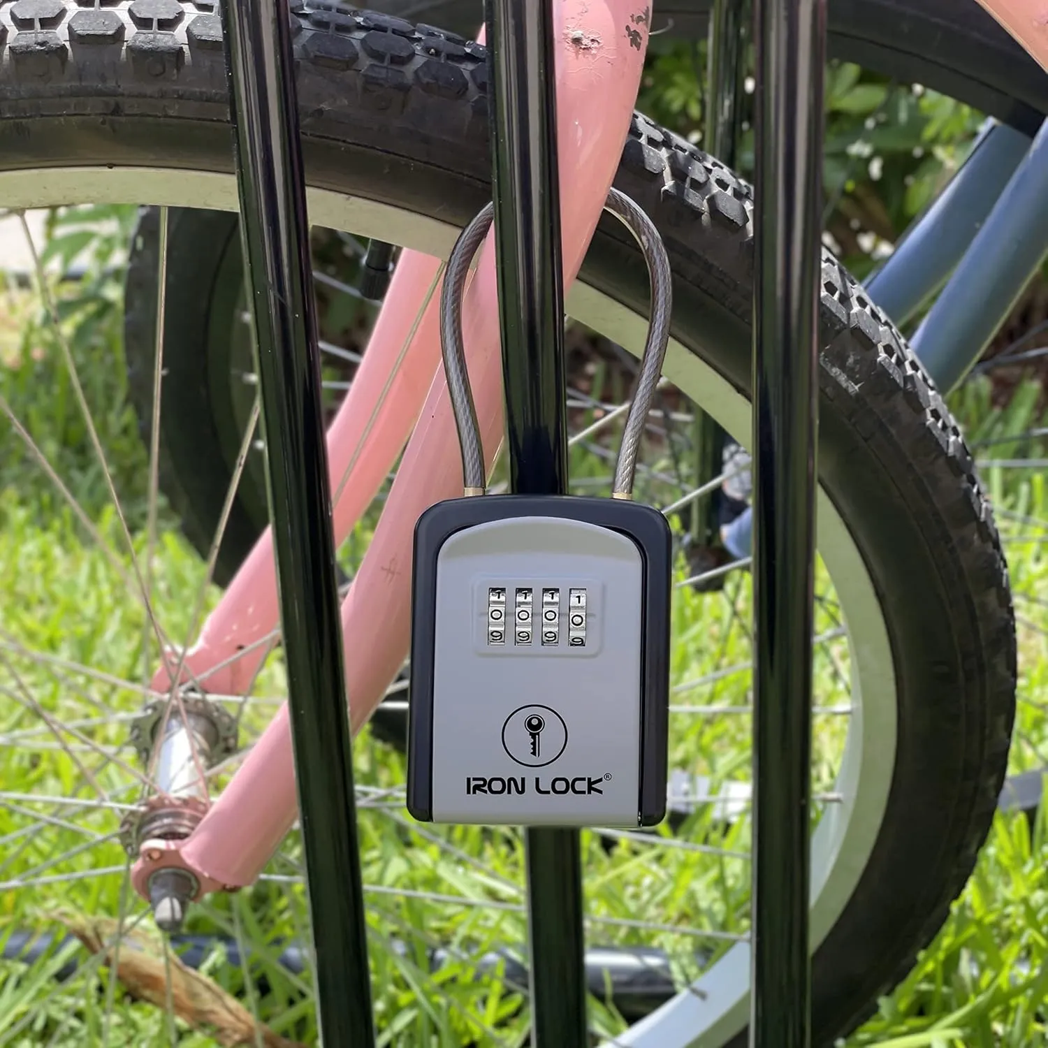 Iron Lock® - Key Lock Box Portable with Removable Cable Shackle Indoor Outdoor Waterproof 4 Digit Combination with Resettable Code with A B Switch Key Lockbox for Outside Hold Spare Keys for Realtors