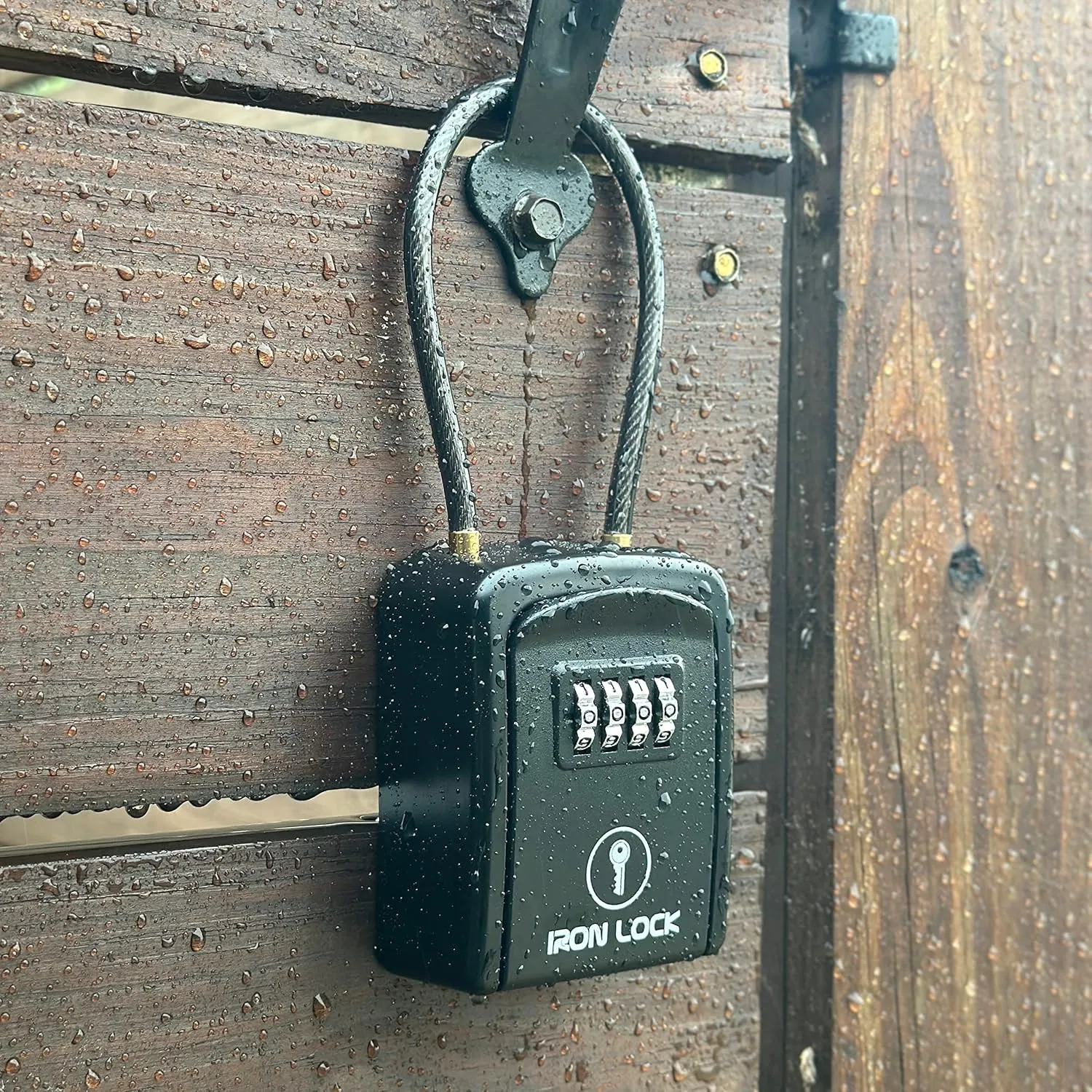 Iron Lock® - Key Lock Box Portable with Removable Cable Shackle Indoor Outdoor Waterproof 4 Digit Combination with Resettable Code with A B Switch Key Lockbox for Outside Hold Spare Keys for Realtors