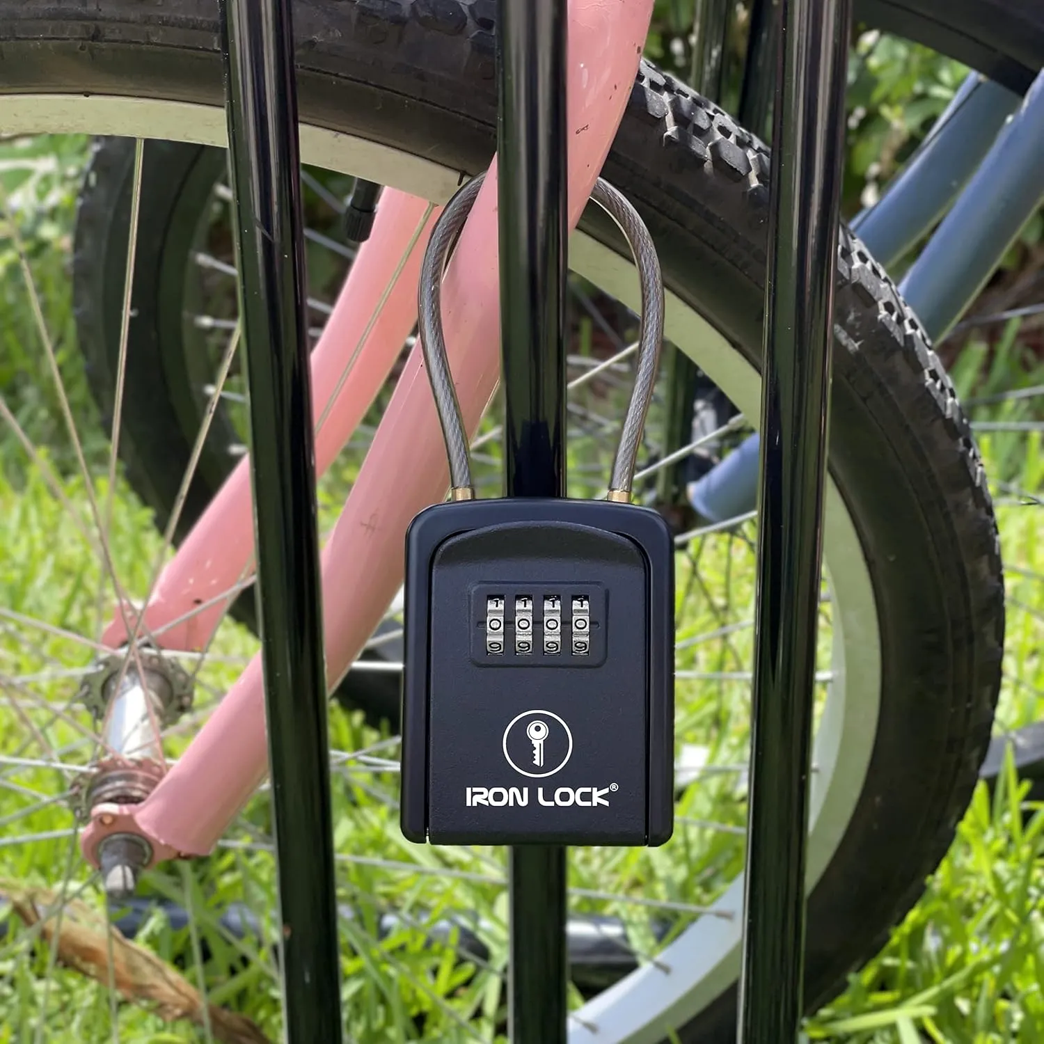 Iron Lock® - Key Lock Box Portable with Removable Cable Shackle Indoor Outdoor Waterproof 4 Digit Combination with Resettable Code with A B Switch Key Lockbox for Outside Hold Spare Keys for Realtors