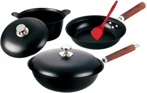 Iron Pan Frying Pan Household Cooking Pot Gas Stove Suitable for Non-Stick Pot Set Three-Piece Set