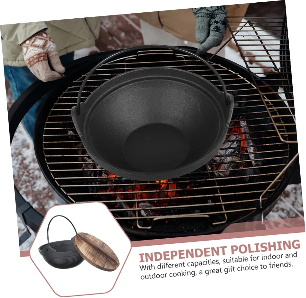 Iron Sukiyaki Pot Japanese Cooking Pot Hanging Shabu Pan Easy to Clean for Outdoor Activities