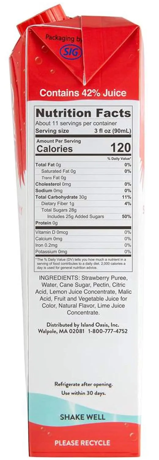 Island Oasis SB3X Premium Strawberry Drink Mix Bottle, 1 L