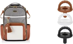 Itzy Ritzy Diaper Bag Backpack with 19 Pockets, Changing Pad, Stroller Clips and Silicone Pacifiers for Newborn Set of 3