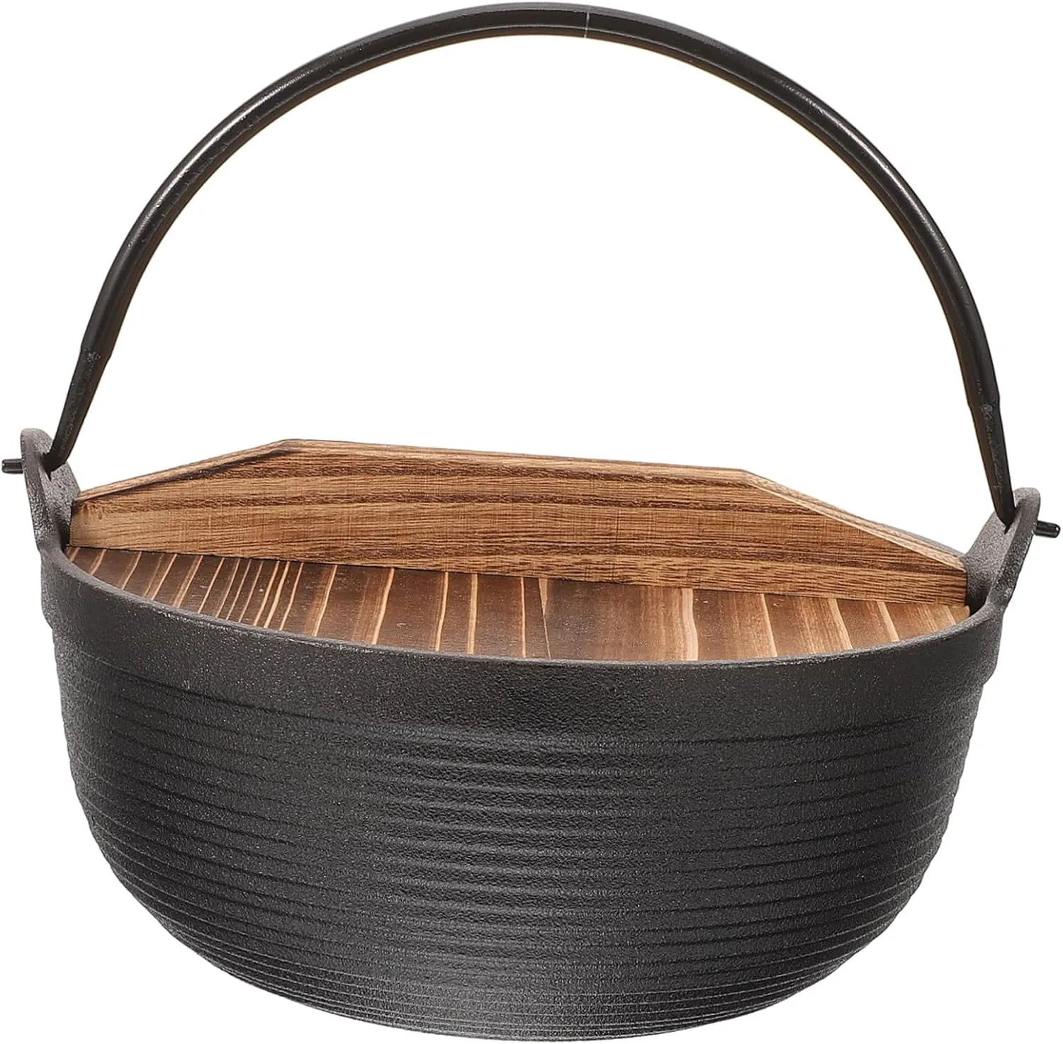 Japanese Iron Hanging Cooking Pot Nonstick Soup Pot with Wooden Lid for Outdoor Camping Picnics and Hiking Ergonomic Handle for Easy Handling and Versatile Cooking