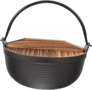Japanese Iron Hanging Cooking Pot Nonstick Soup Pot with Wooden Lid for Outdoor Camping Picnics and Hiking Ergonomic Handle for Easy Handling and Versatile Cooking