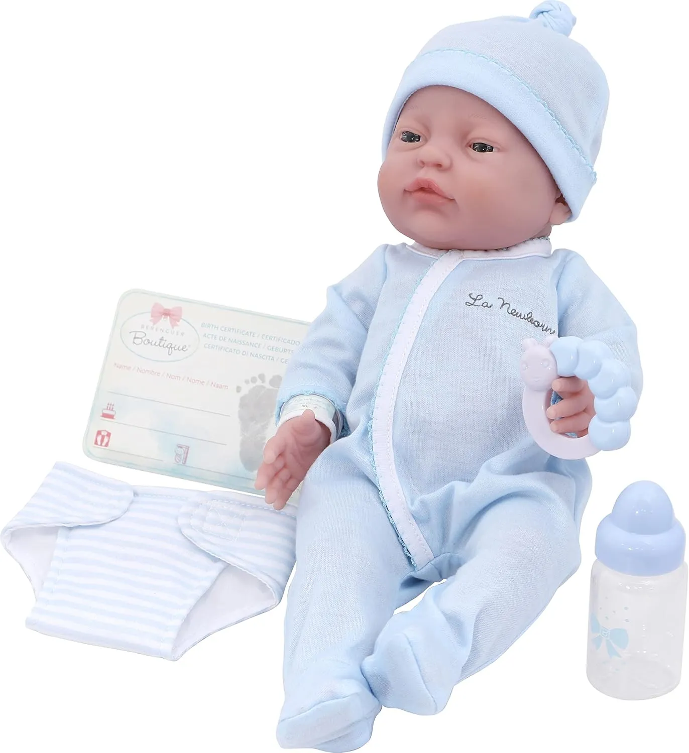 JC Toys 6 Piece Realistic Baby Doll Gift Set Classic La Newborn Nursery | 17" Life-Like Doll w/Accessories | Blue | Ages 2 | Made in Spain