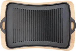 Jim Beam Cast Iron Fajita Pan with Wooden Trivet, Pre-Seasoned Ideal for Barbecuing and Camping, Large, Black,JB0206