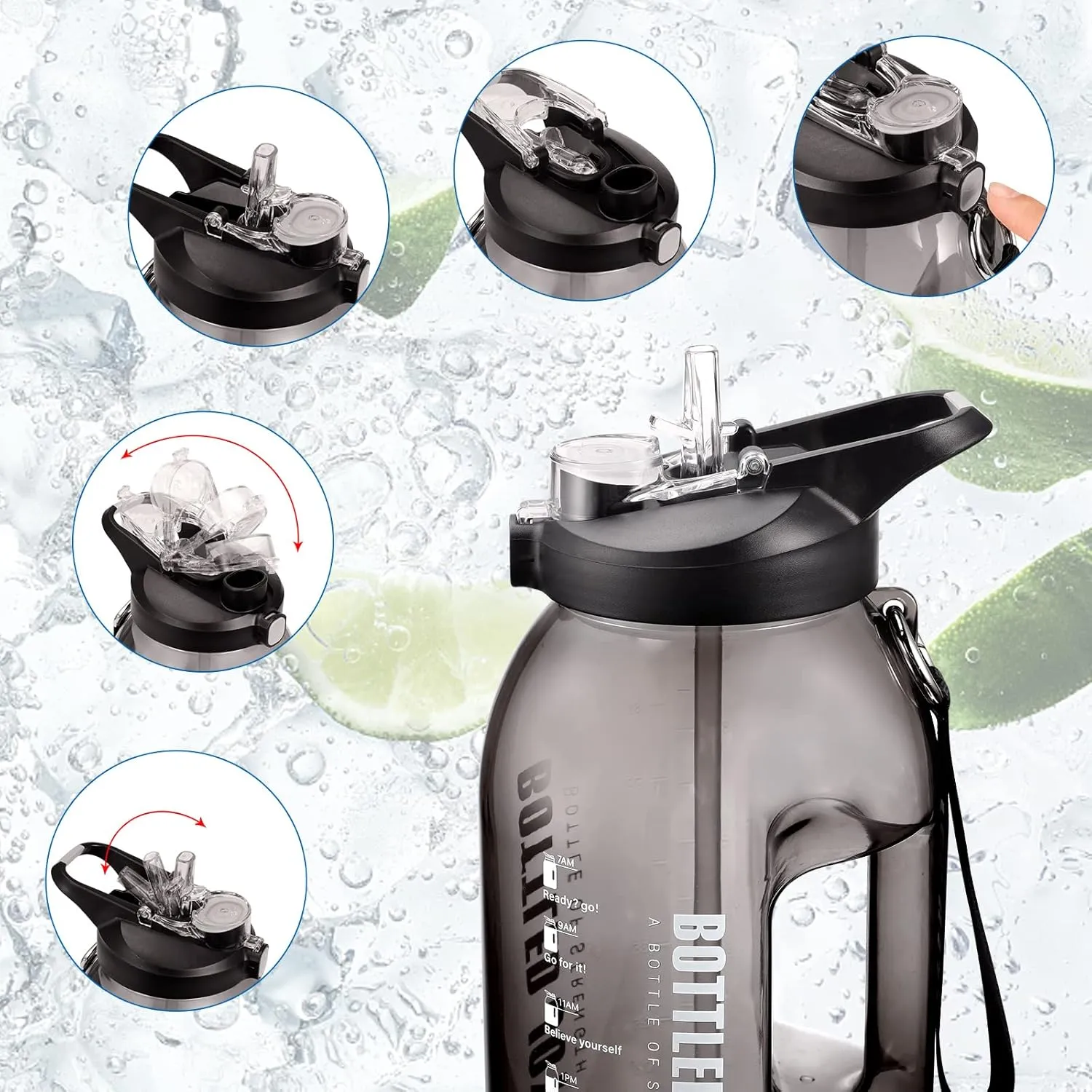 JIMACRO 2 In 1 Water Bottle with Straw and Chug Lid, 2.5L BOTTLED JOY Sports Water Bottle with Time Markings and Wide Mouth, Reusable BPA Free Water Bottles and Leak Proof Durable for Gym Exercise