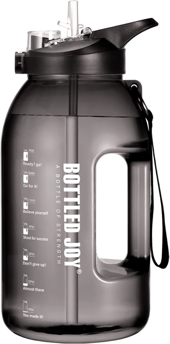 JIMACRO 2 In 1 Water Bottle with Straw and Chug Lid, 2.5L BOTTLED JOY Sports Water Bottle with Time Markings and Wide Mouth, Reusable BPA Free Water Bottles and Leak Proof Durable for Gym Exercise