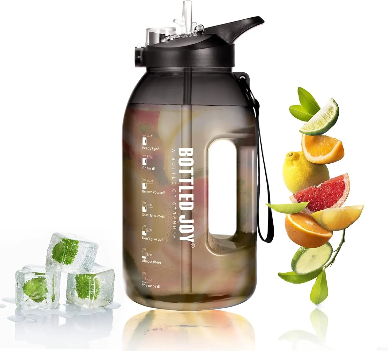 JIMACRO 2 In 1 Water Bottle with Straw and Chug Lid, 2.5L BOTTLED JOY Sports Water Bottle with Time Markings and Wide Mouth, Reusable BPA Free Water Bottles and Leak Proof Durable for Gym Exercise