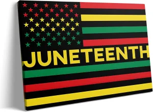 Juneteenth Canvas Wall Art Black History Flag Print, African American Freedom Day Poster, Red Yellow Green Stripes Vintage Framed Wall Artwork for Classroom Bedroom or Office Decor 24x30inch