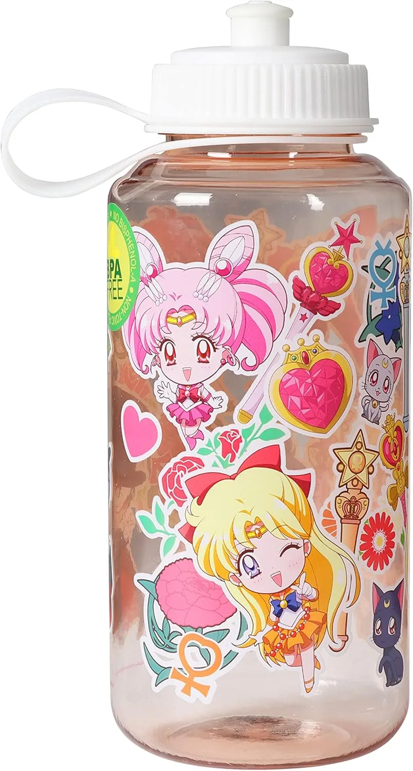 JUST FUNKY Sailor Moon Crystal Water Bottle | 34 Oz Water Bottle Featuring Sailor Moon Crystal Chibi Characters | Home Deco | Gym Water Bottle | Anime Water Bottle | Official Licensed
