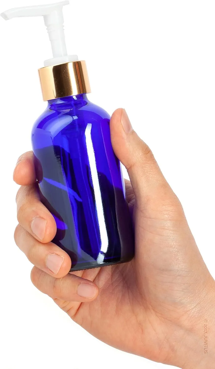 JUVITUS 4 oz / 120 ml Cobalt Blue Boston Round PET Plastic Empty Bottles (BPA Free) with (6 pack, Gold Lotion Pump)