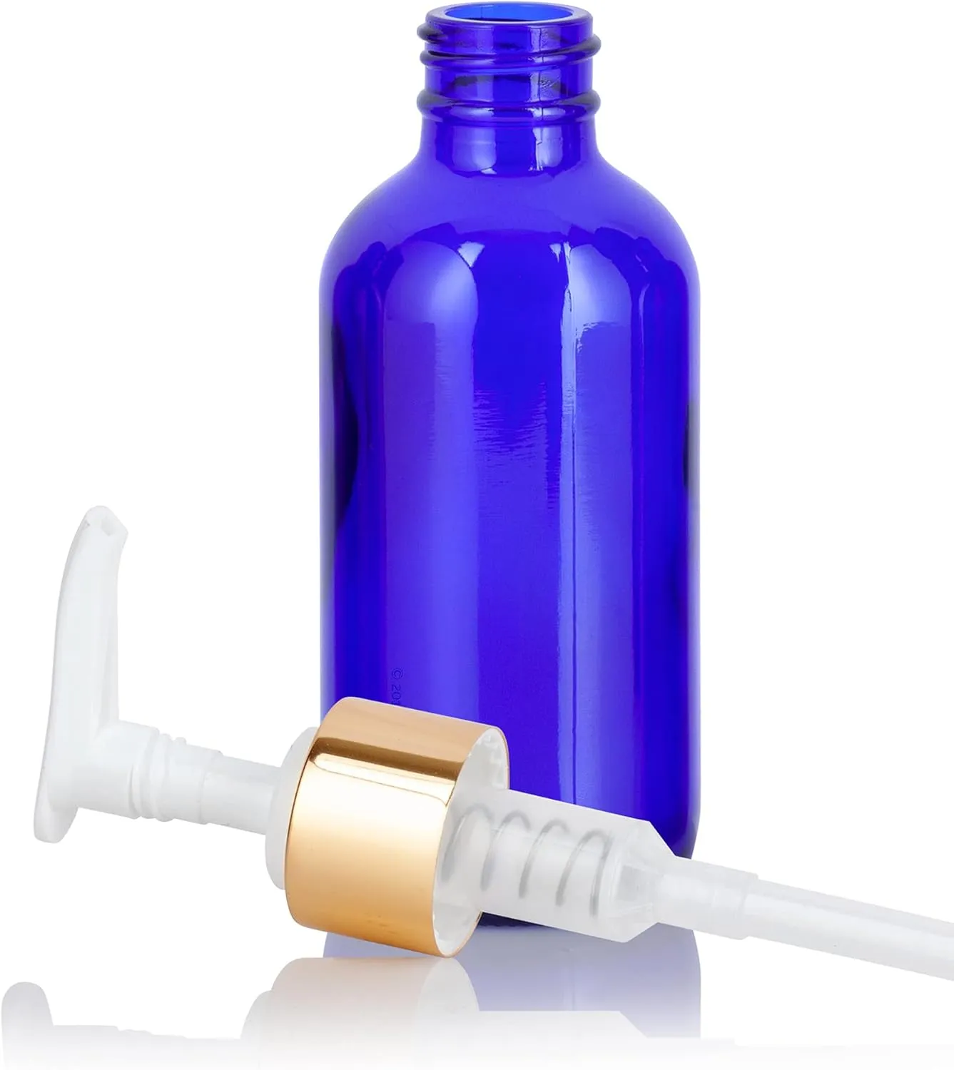 JUVITUS 4 oz / 120 ml Cobalt Blue Boston Round PET Plastic Empty Bottles (BPA Free) with (6 pack, Gold Lotion Pump)