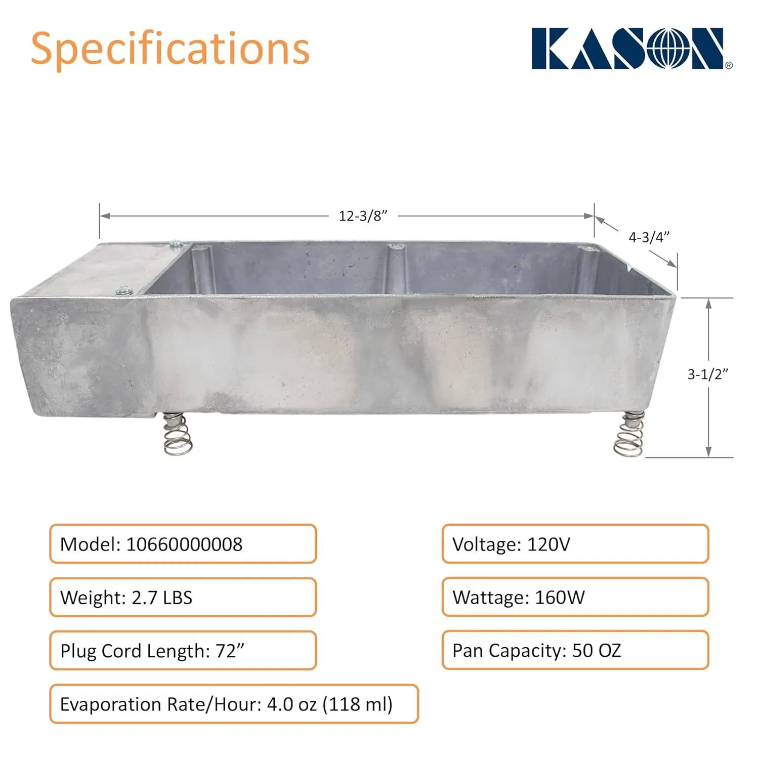 Kason 10660000008 Refrigeration Energy Saving Condensate Evaporator Pan for Restaurant Fridge Refrigerator 120V 160W 72" Plug Cord 50 OZ