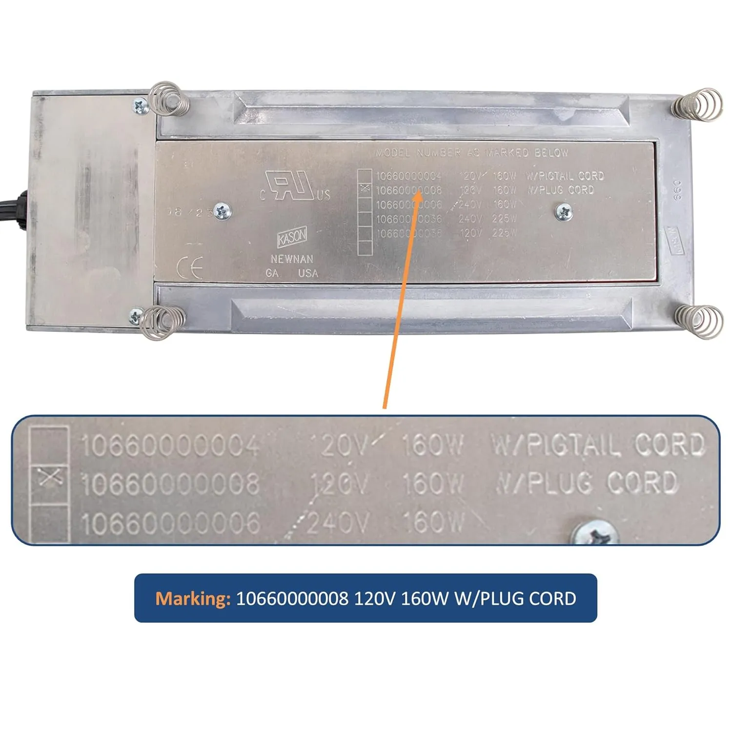 Kason 10660000008 Refrigeration Energy Saving Condensate Evaporator Pan for Restaurant Fridge Refrigerator 120V 160W 72" Plug Cord 50 OZ