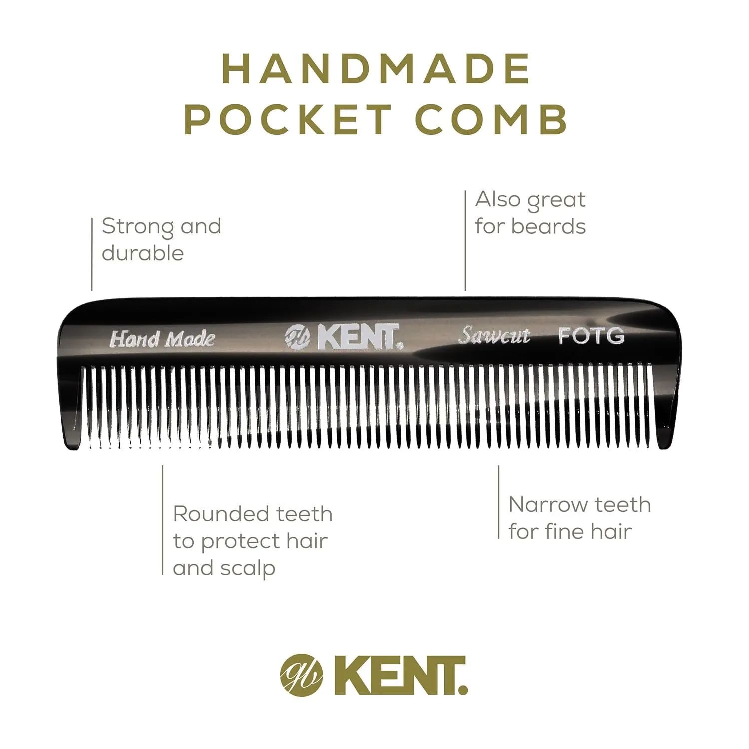 Kent Men's Beard Grooming Kit - Handmade Pocket Comb Set for Travel and Home Care, Mustache and Beard Combs
