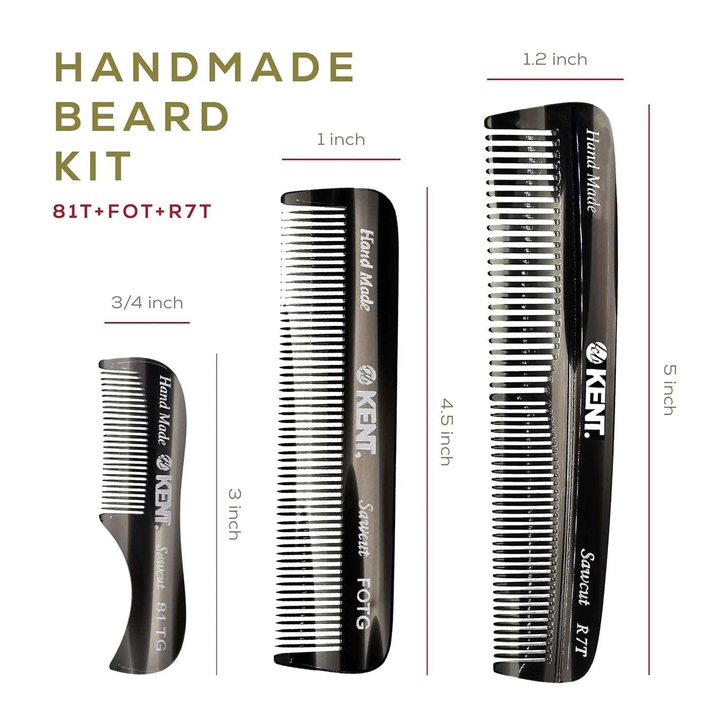 Kent Men's Beard Grooming Kit - Handmade Pocket Comb Set for Travel and Home Care, Mustache and Beard Combs