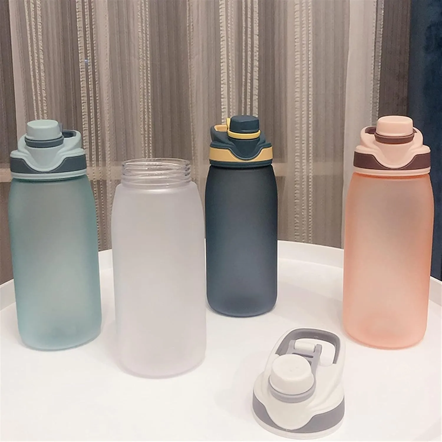 kettles Large Frosted Water Bottles Fast Flow BPA Free,Leak proof Sports Bottle with Built-in Handle,Portable Plastic Cups,Students canteen(B,Small)
